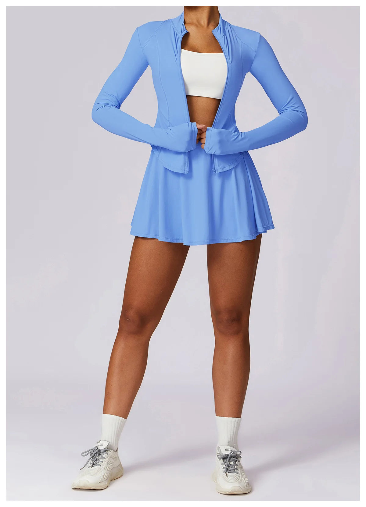 2 piece Yoga Fitness Sports Short Skirt Long Sleeved set