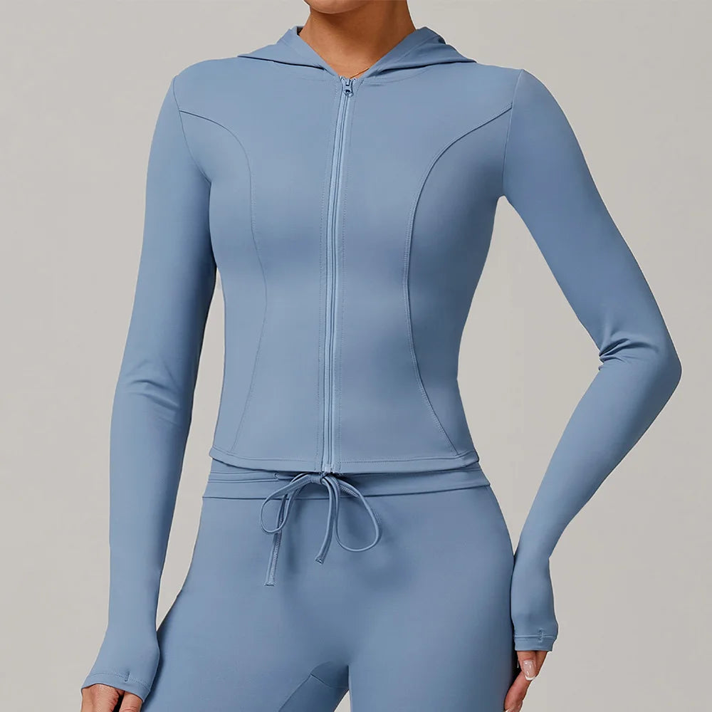 Zipper Long Sleeve Sports Jacket Haze Blue