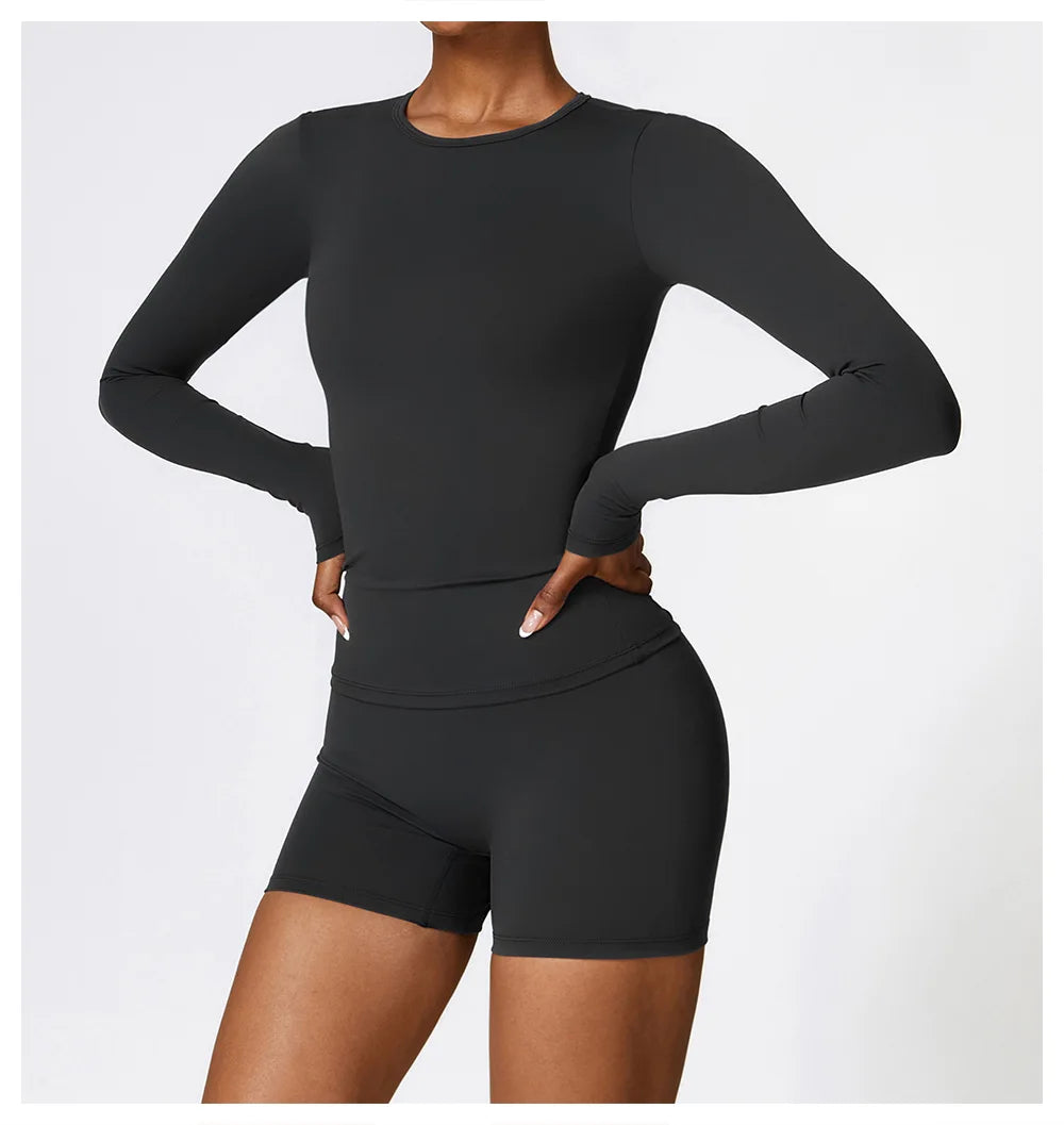 Long Sleeve round neck Running Fitness Gym crop top