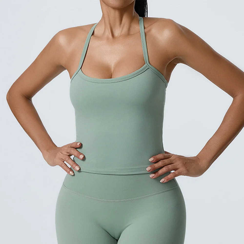 Breathable Shock Proof Gym Workout Fitness Top Basil green