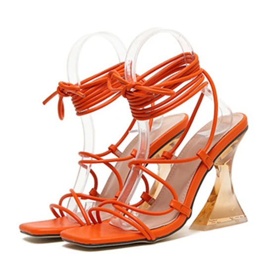 Cross-Tied Crystal Clear High Heel Sandals