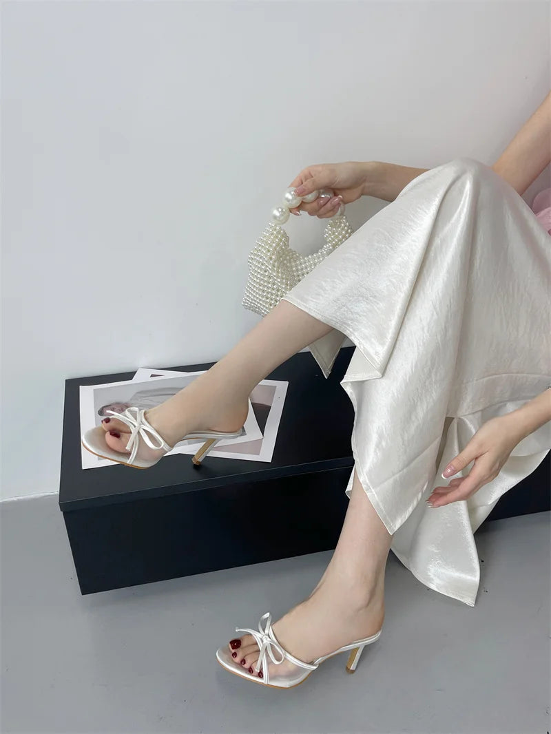 Butterfly Knot Mesh Open Toe Thin High Heel Sandals