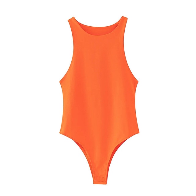 Women casual Sexy Slim beach bodysuit Orange