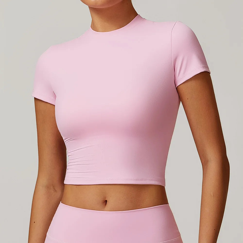 Short Sleeve round neck Yoga Gym Top pink
