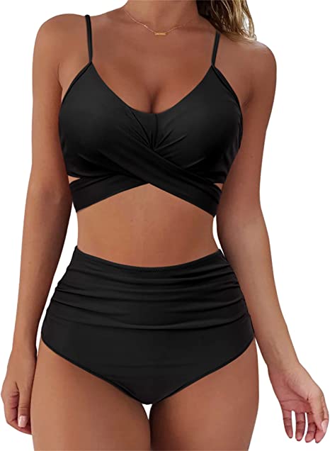 New High Waist Push Up Brazilian Bathing Suits B4087BK