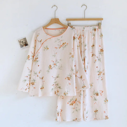 Panda nature Cotton Crepe Long Sleeve pyjama set Pink