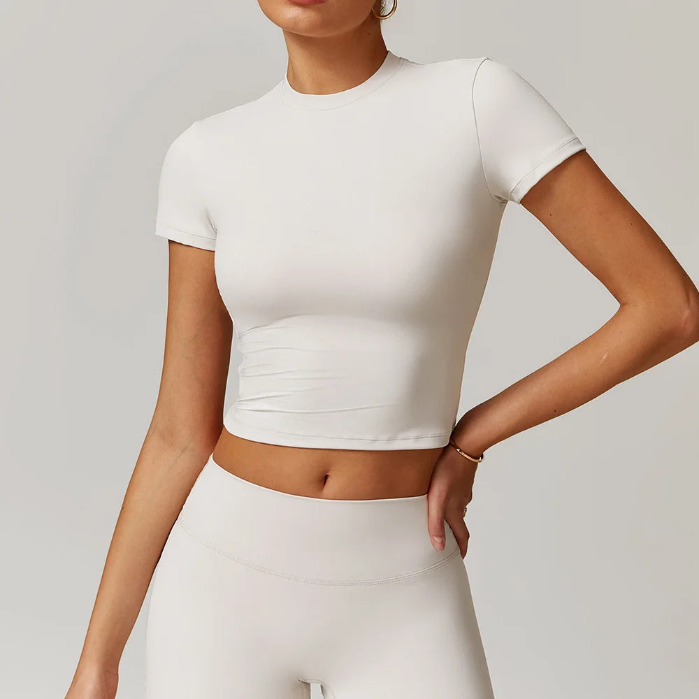 Short Sleeve round neck Yoga Gym Top PEARL GREY