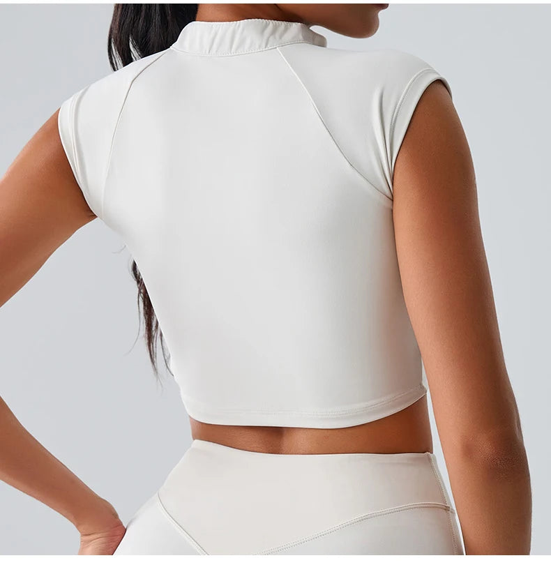Zipper Short Sleeve Yoga gym Top