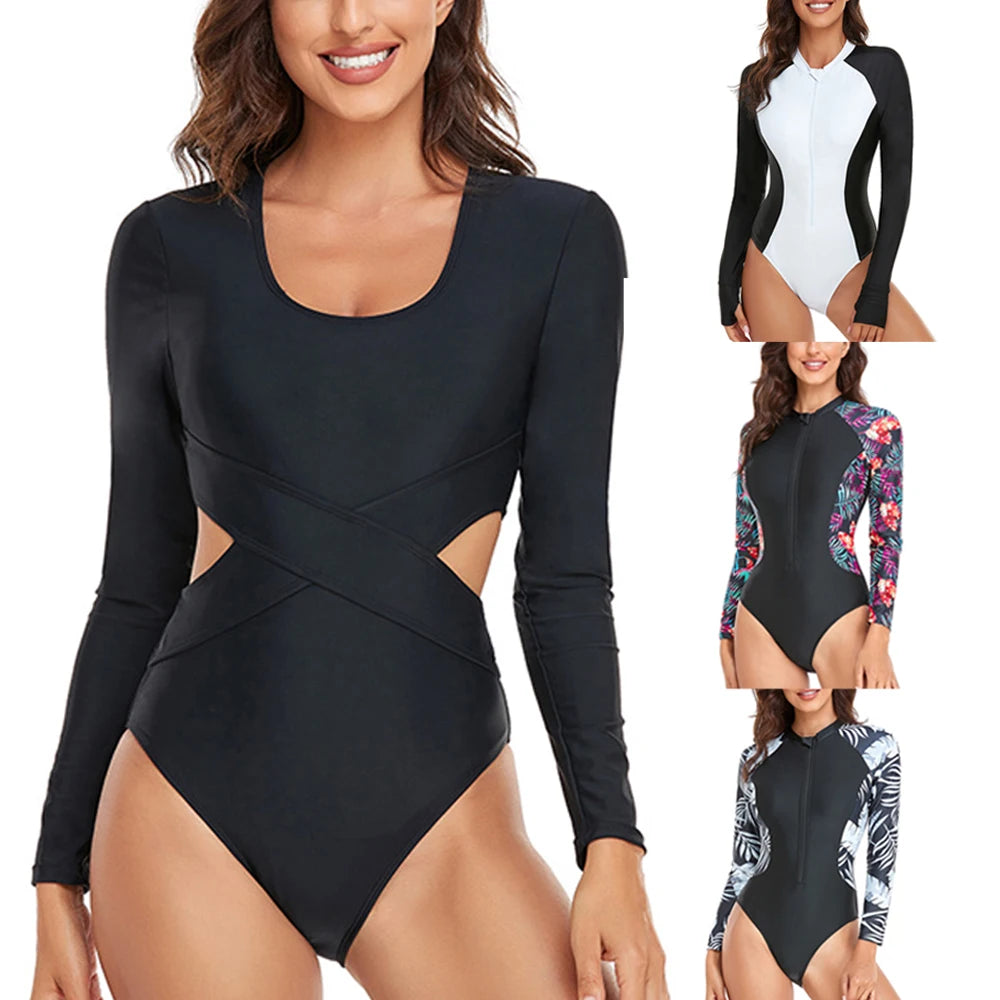 Women Print Tatchwork One Piece Swimsuit