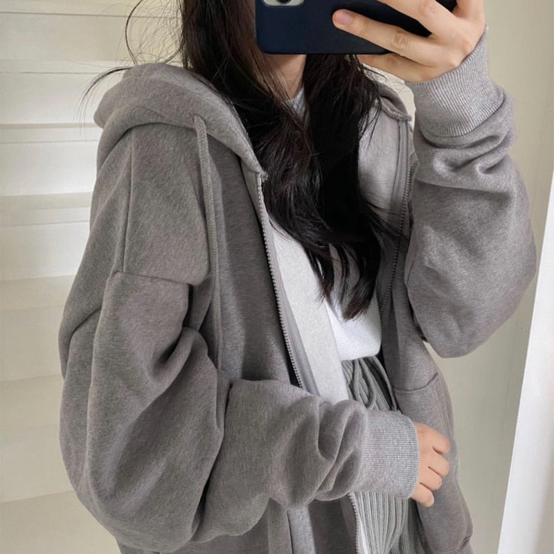 Women Vintage Zip Up Hoodies EA00513-Grey