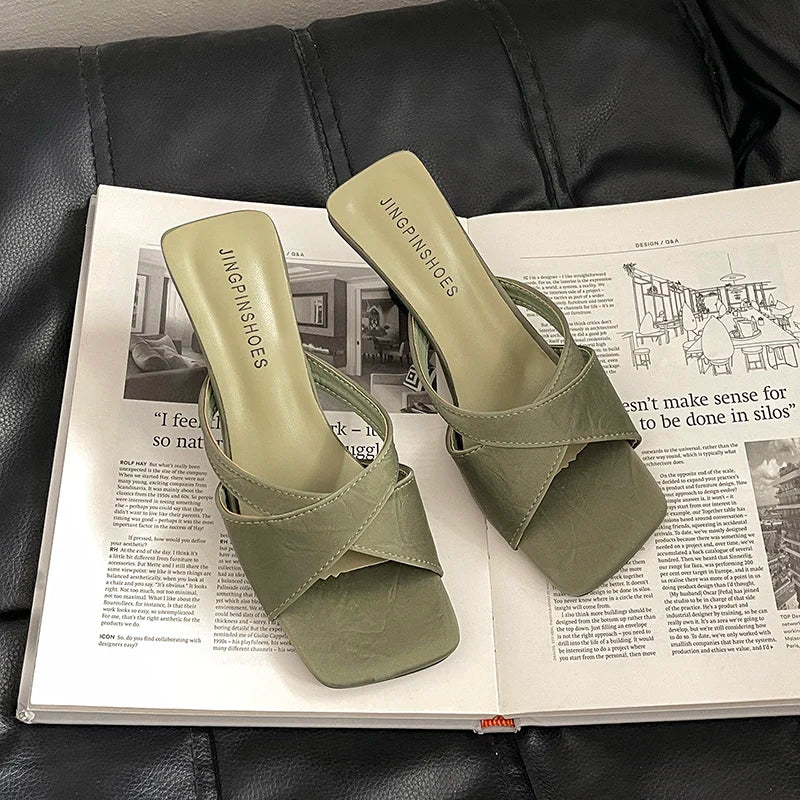 Slope medium Heel Open Toe Sandals green