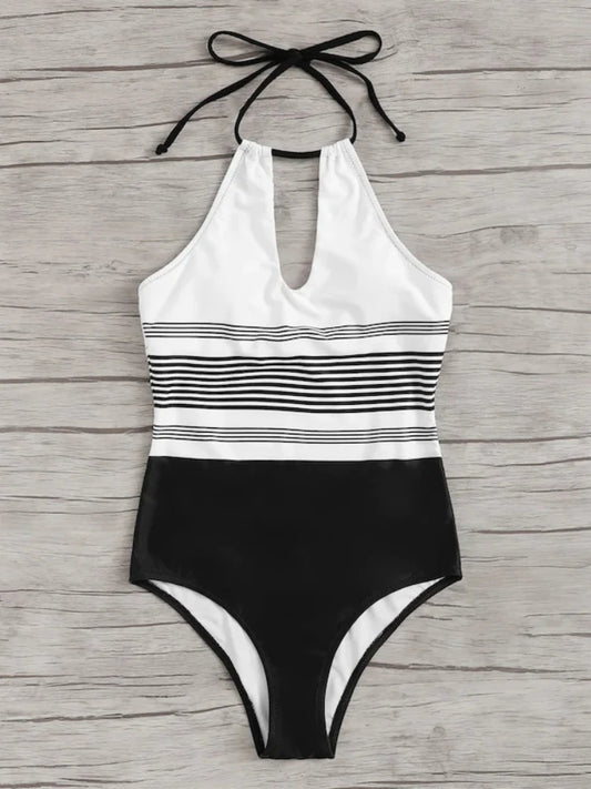 Halter Neck black and white swimsuit
