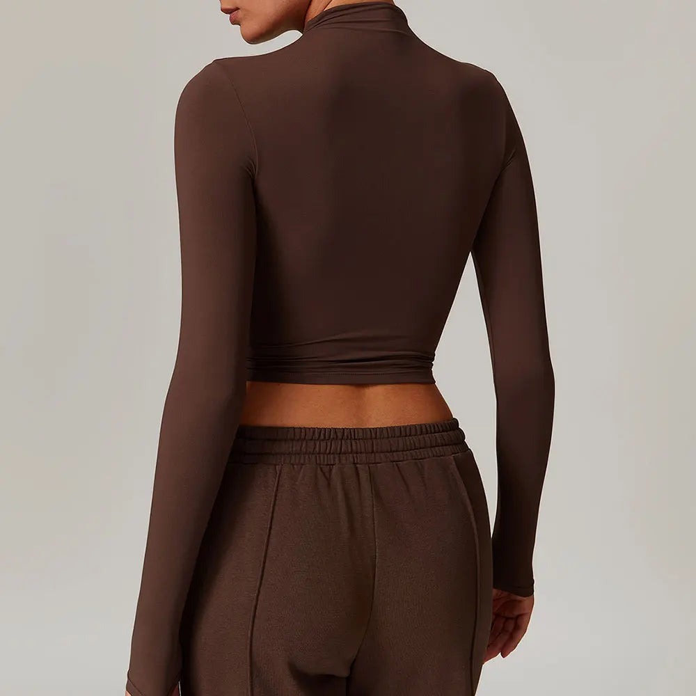 High Neck Long Sleeve Fitness Gym Sports Top