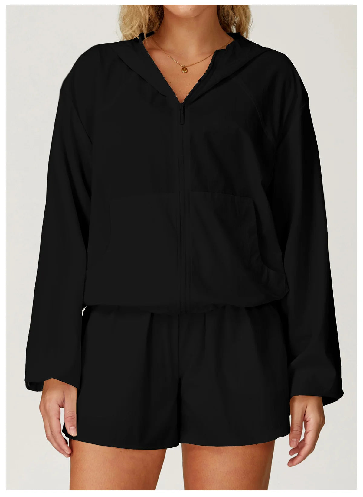 Long sleeved zipper front pocket sports jacket