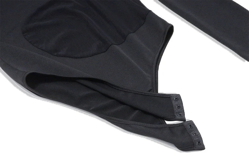 See Through Mesh one Shoulder Long Sleeve Bodysuit