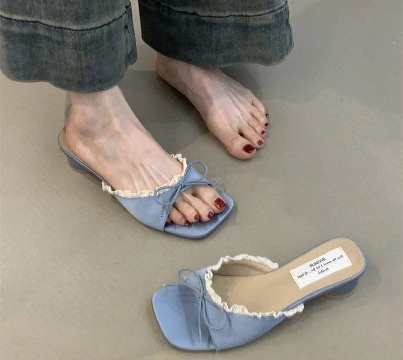 Butterfly-knot pastel colours Low Heel Sandals