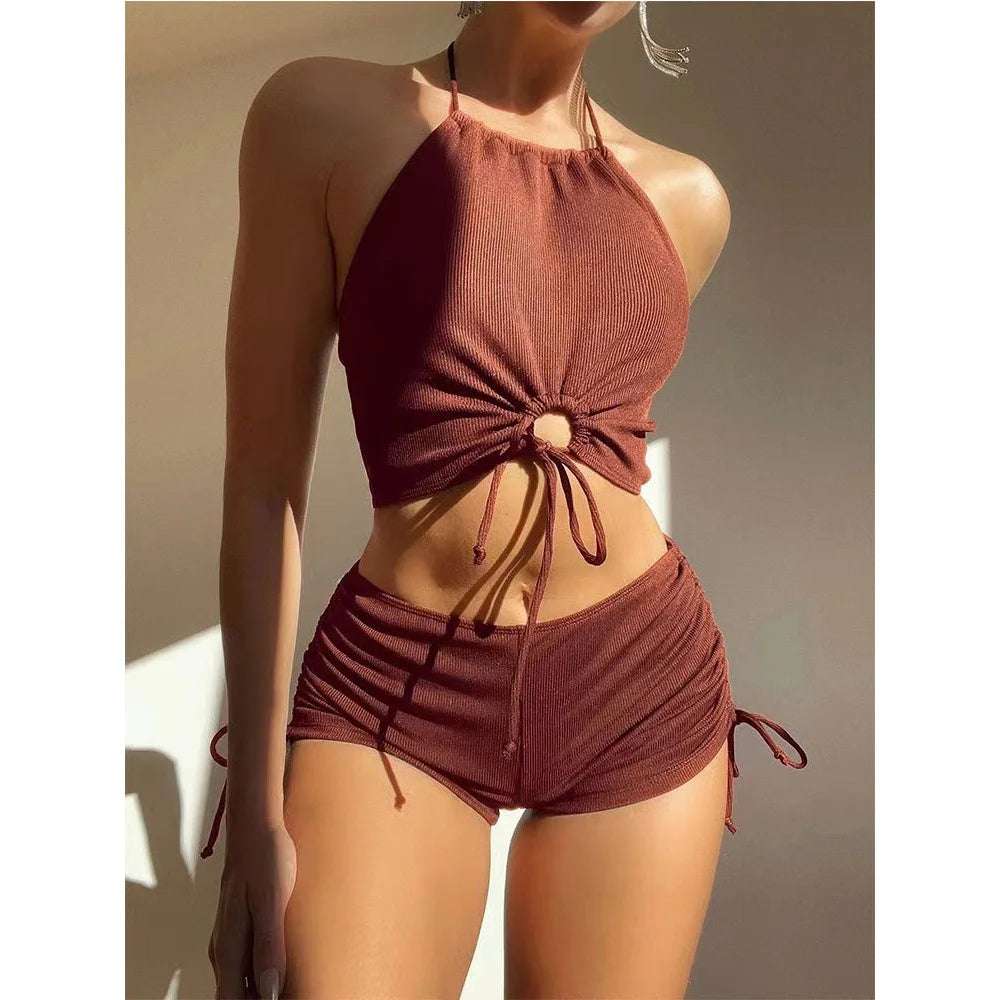 High Neck Two-Piece shorts and top swimsuit set