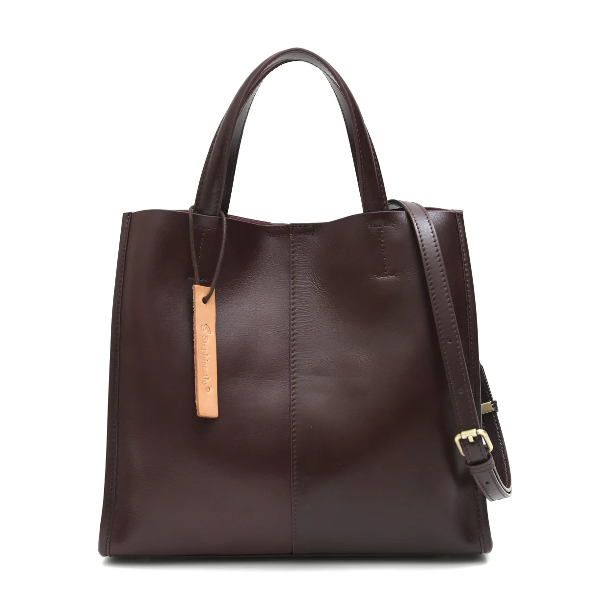 Minimalist Vintage Leather Tote Handbag dark brown