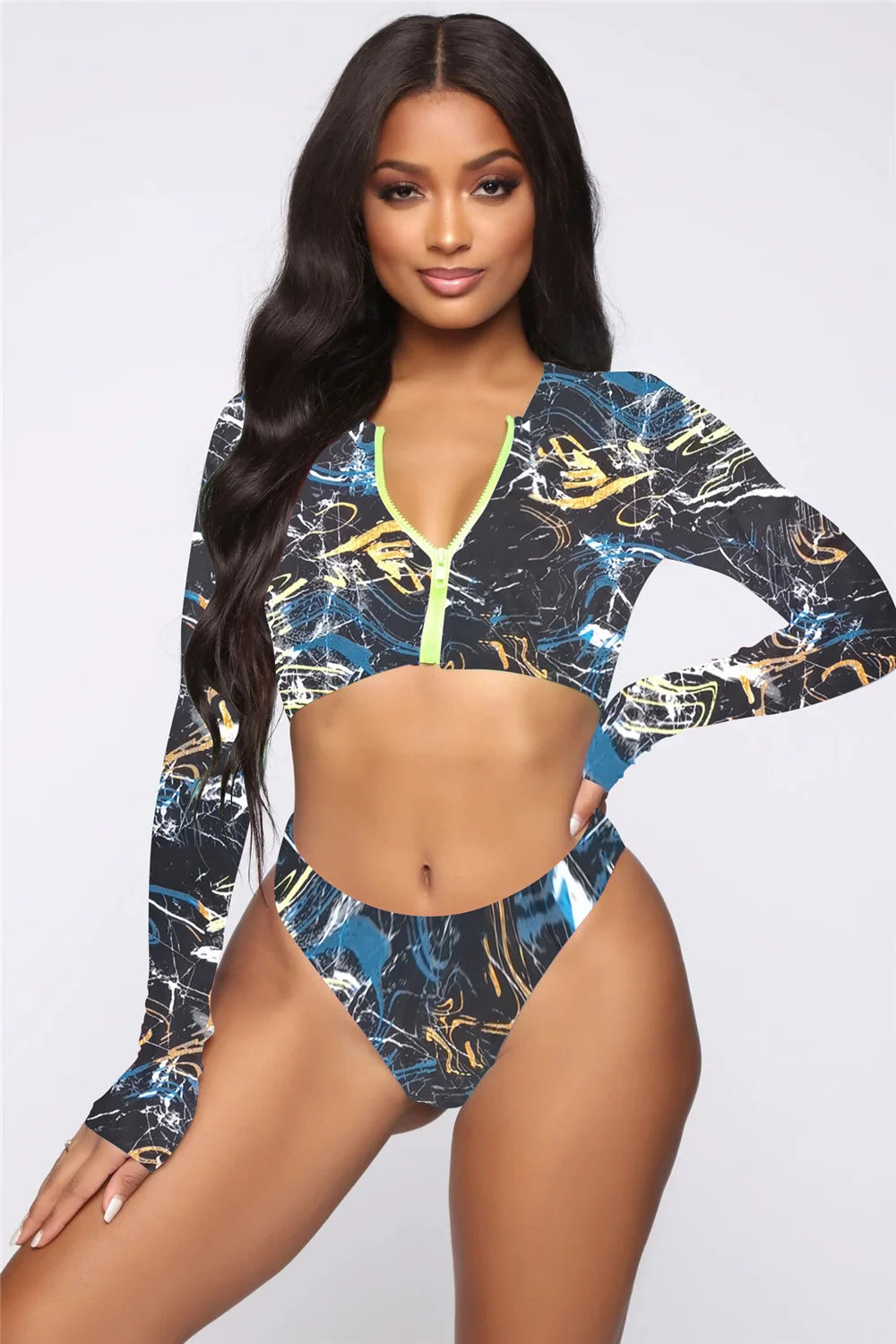 New Long Sleeve Rash Guard Print Swimwear QY2107 1