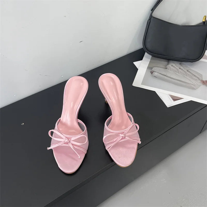 Butterfly Knot Mesh Open Toe Thin High Heel Sandals
