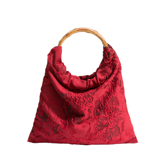 Stylish Jacquard bamboo Handle Handbag