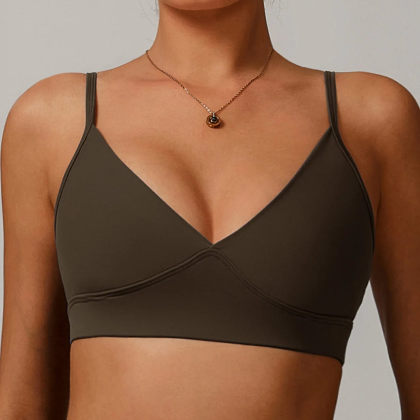 Breathable Shockproof Push Up gym Workout Top Jiaocha Coffee