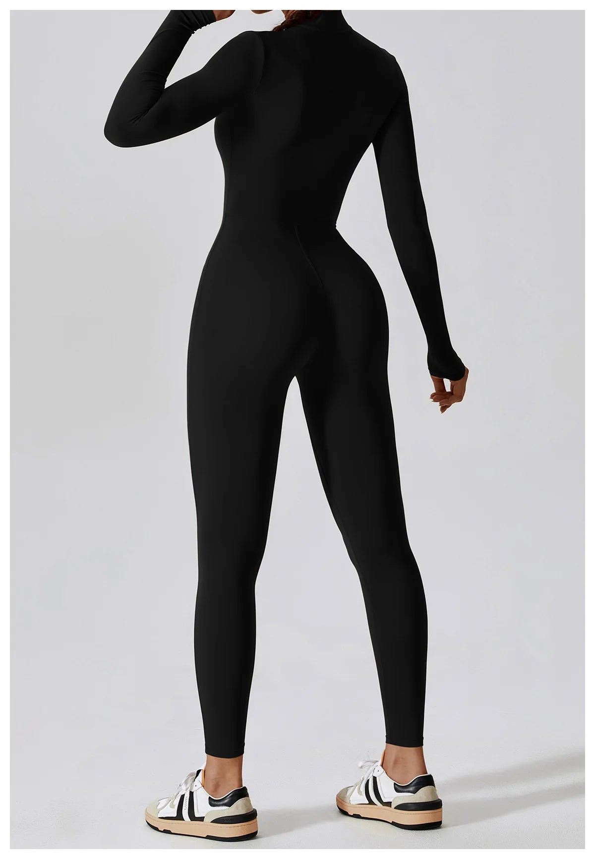Zipper long sleeve Elastic One-Piece gym workout Bodysuit