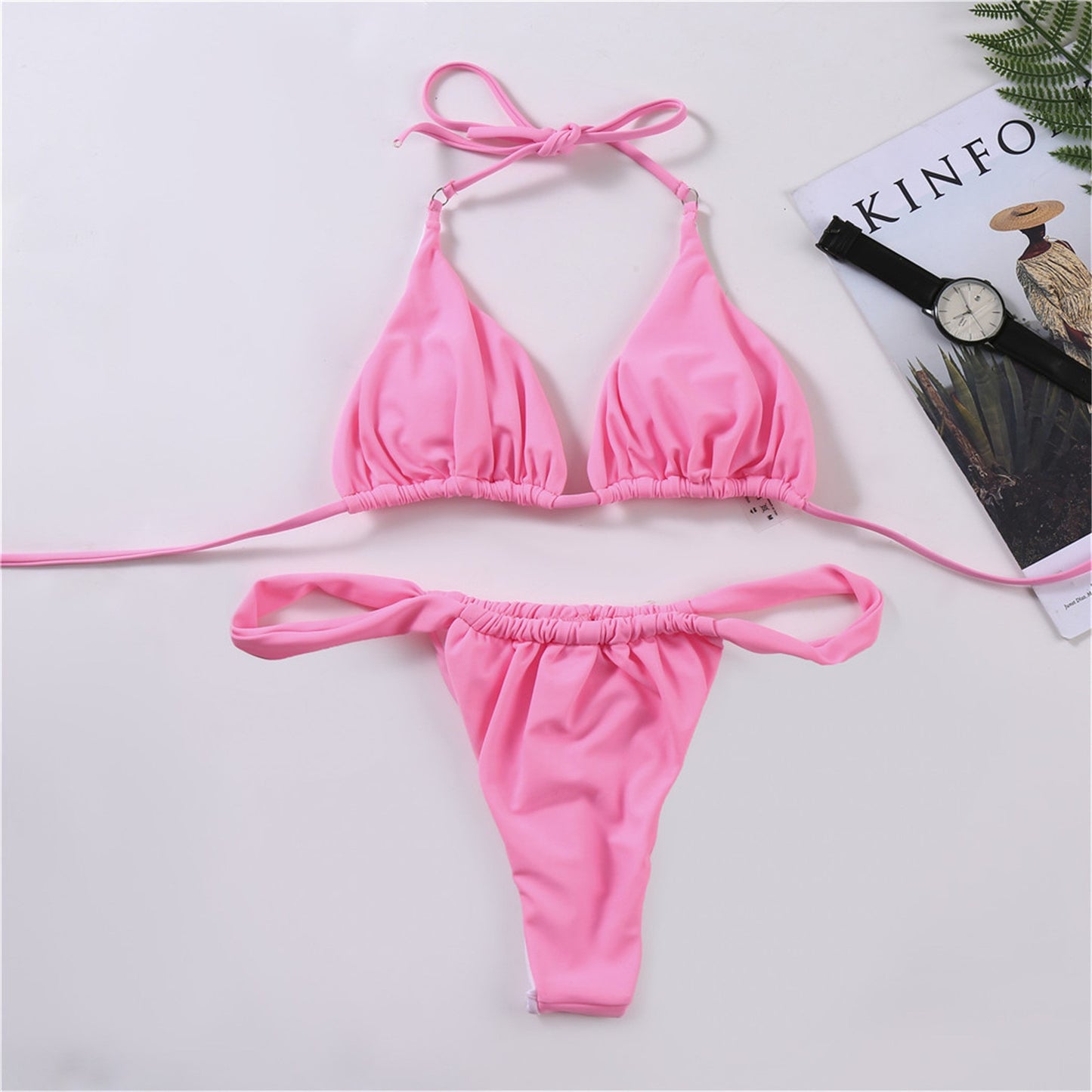 Women Solid Color Sexy High Leg Thong Swimwear