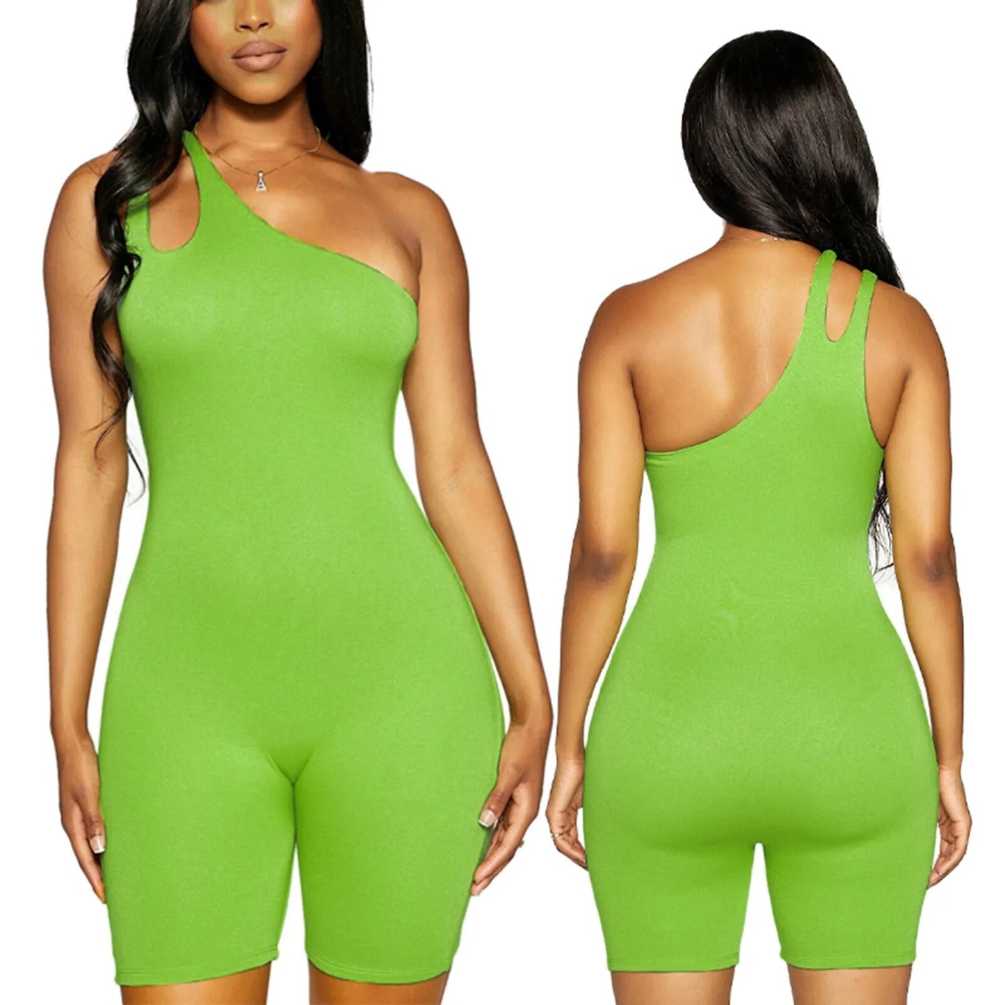 New One-shoulder Sleeveless Yoga Playsuit Olive Green L