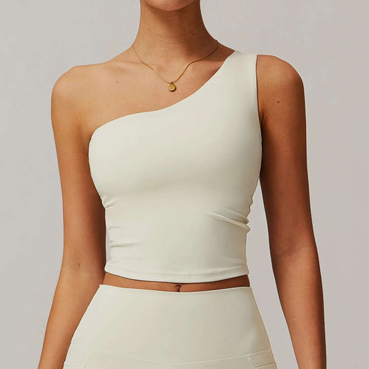 One shoulder Push-up Sports Bra top creamy apricot