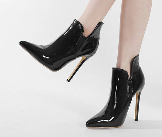 Patent Leather Pointed Toe Zip Ankle women's Boots
