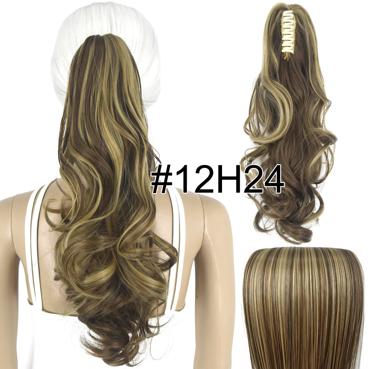 Synthetic Hair Heat Resistant 140gr Wavy Claw Clip in Ponytail hair extensions 12H24 Wavy 18inches