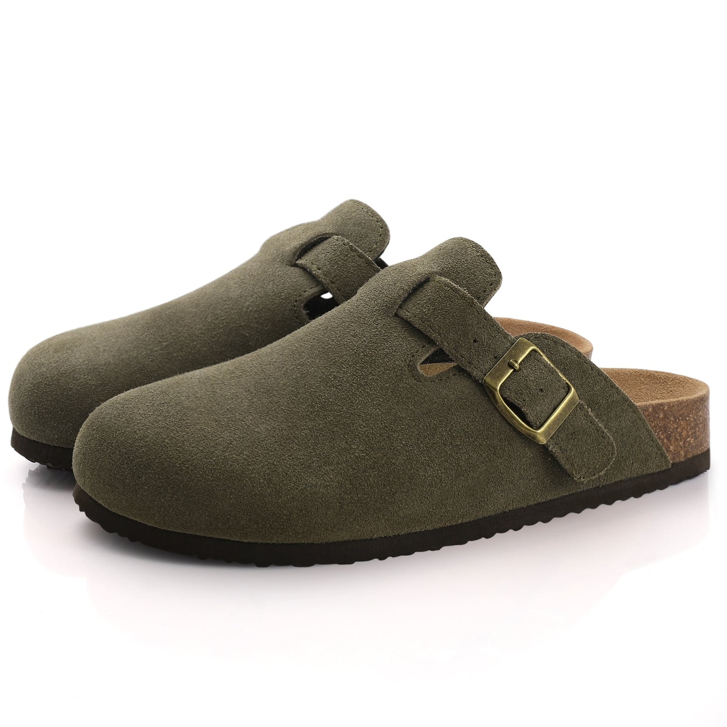 Suede Birkenstock style Mules Clogs Slippers Army Green