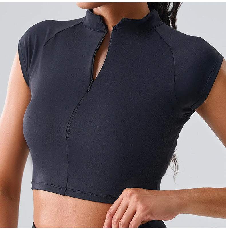 Zipper Short Sleeve Yoga gym Top