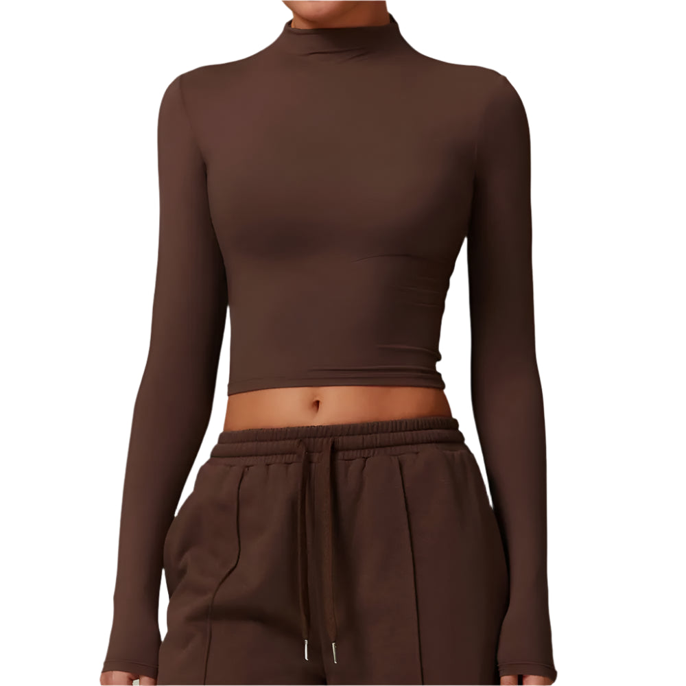 High Neck Long Sleeve Fitness Gym Sports Top