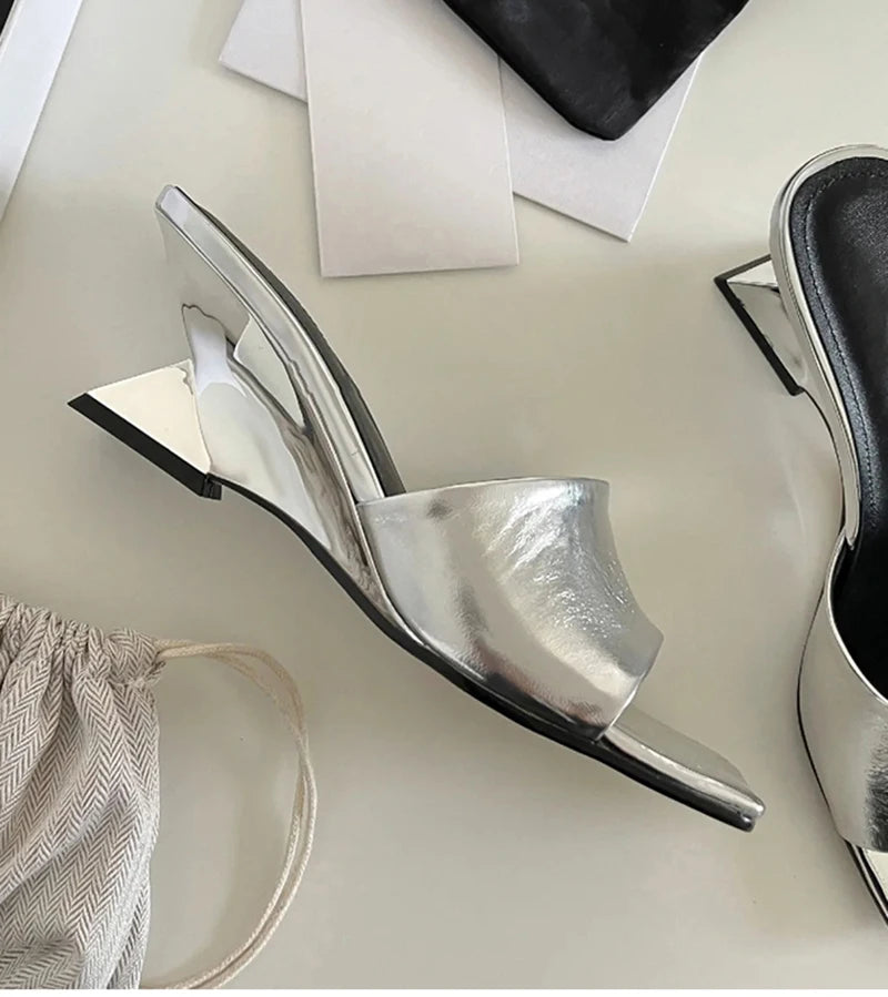 Wedges Heel Square Toe Slip On Sandals