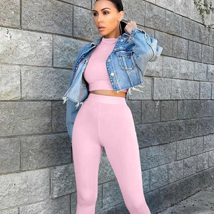 Women Sport Fitness Two Piece Set Pink