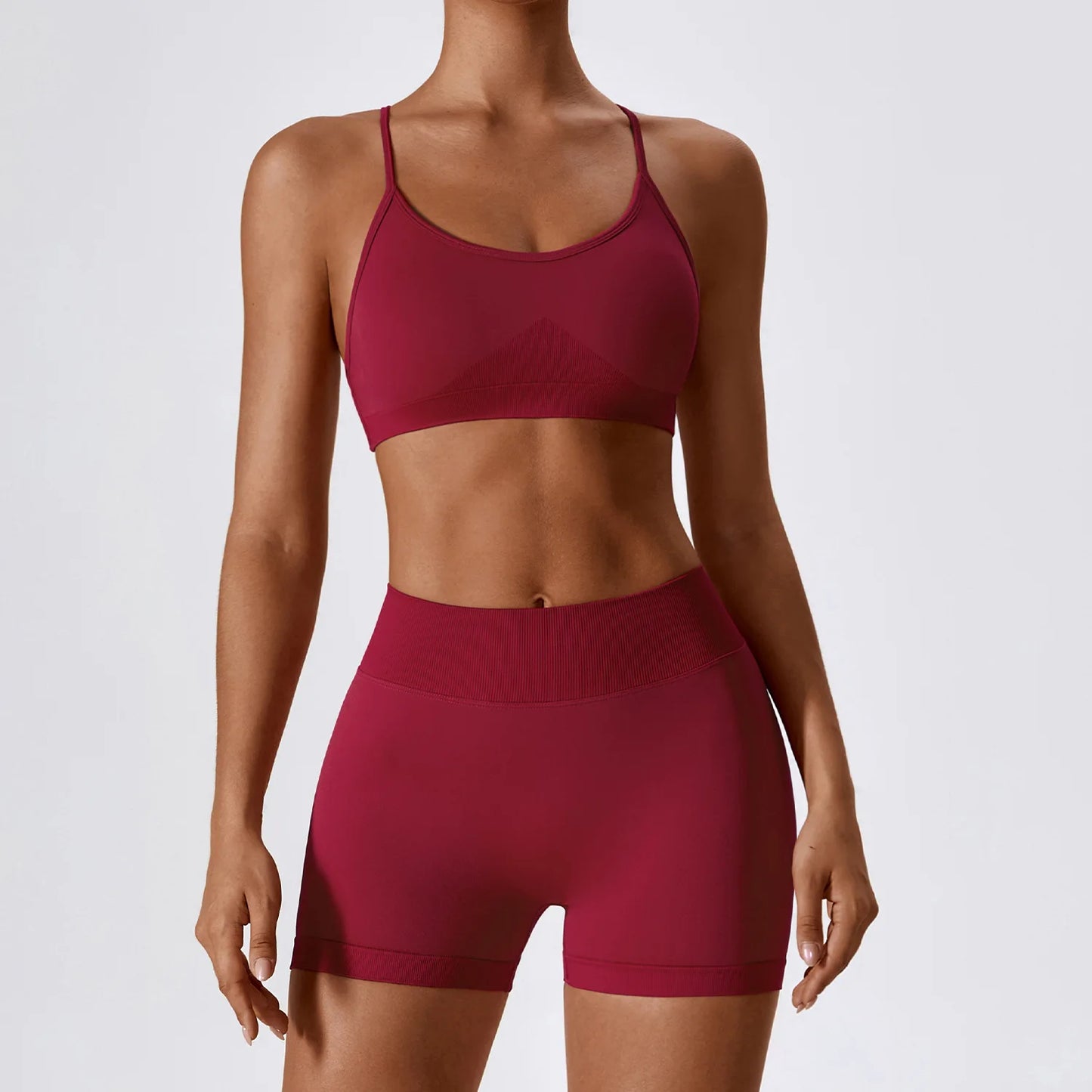 Seamless Yoga Gym 2 Piece shorts and bra Set red