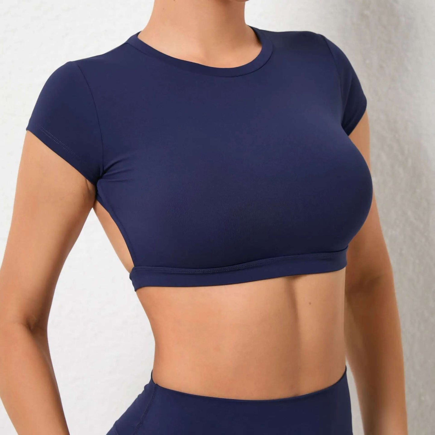Round Neck Short Sleeve Backless Gym Top