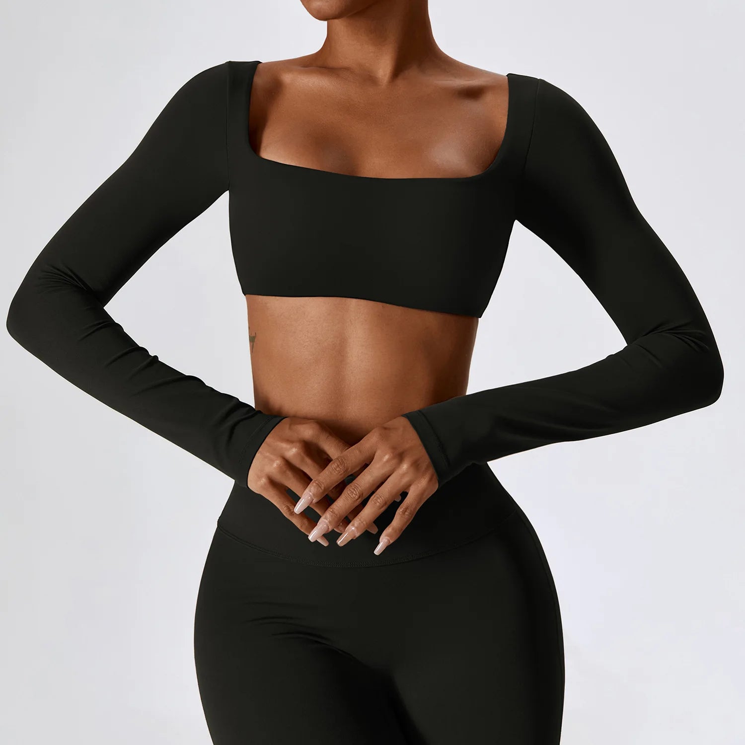 Long Sleeve square neck Workout Gym Top