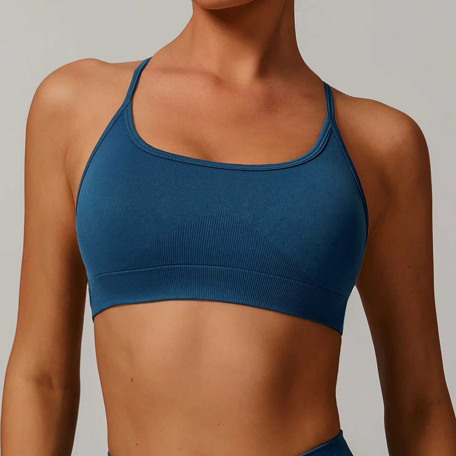 Back Cross Strap Sports fitness Bra navy blue