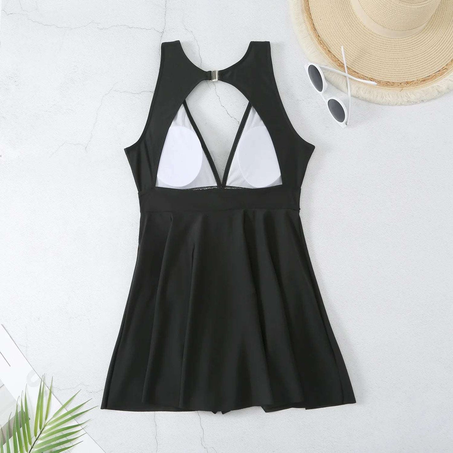 Ruffle plunge One Piece skirt dress Swimsuit