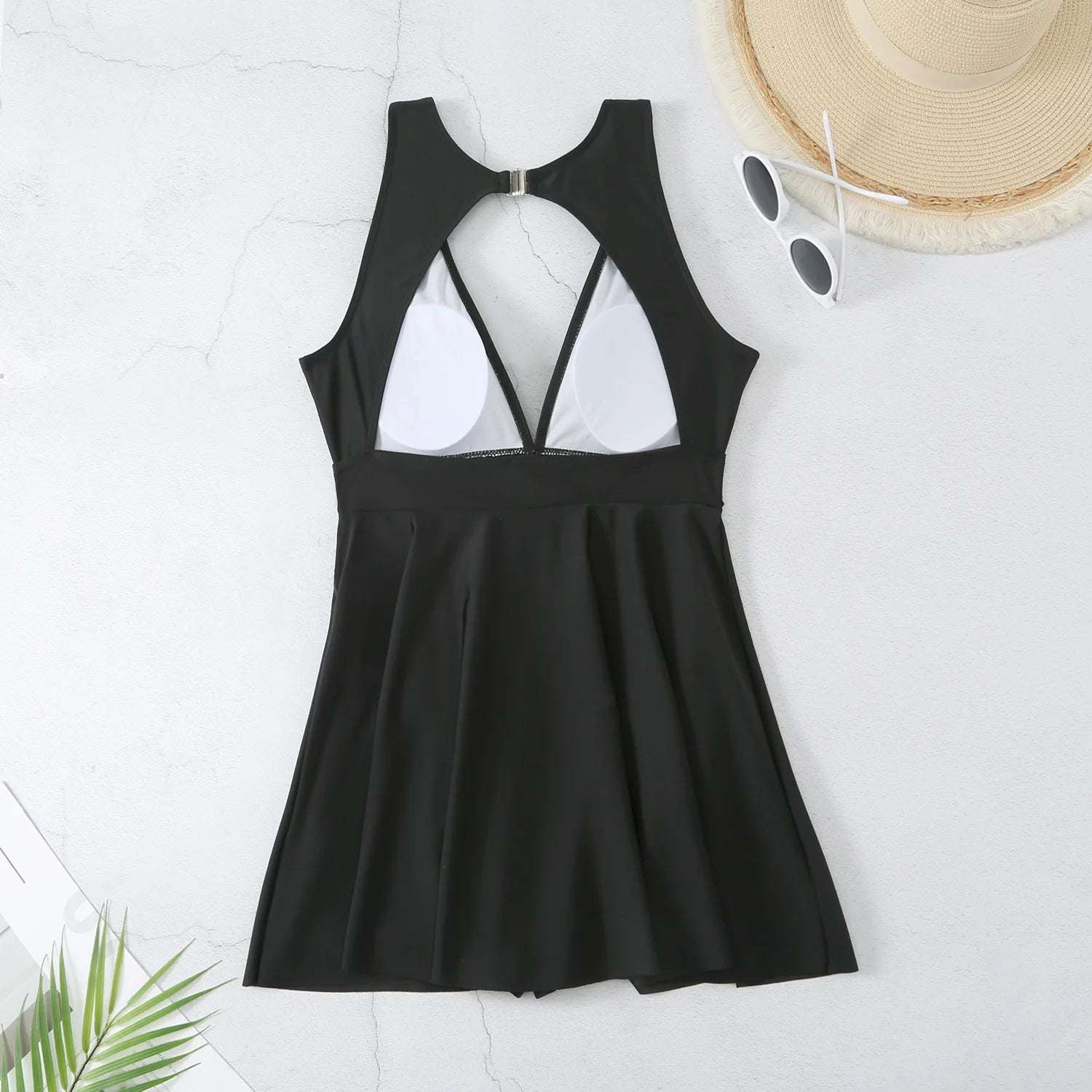 Ruffle plunge One Piece skirt dress Swimsuit
