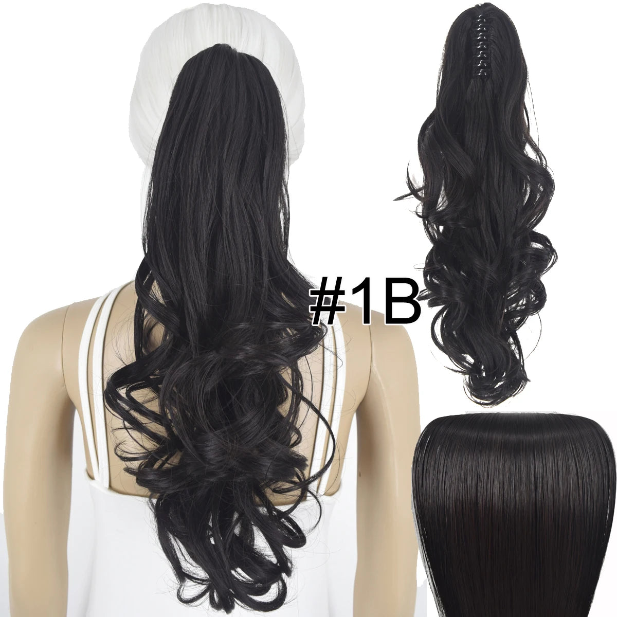 Synthetic Hair Heat Resistant 140gr Wavy Claw Clip in Ponytail hair extensions 1B Wavy 18inches