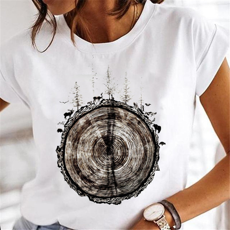 New Women nature print T-shirts 2 white