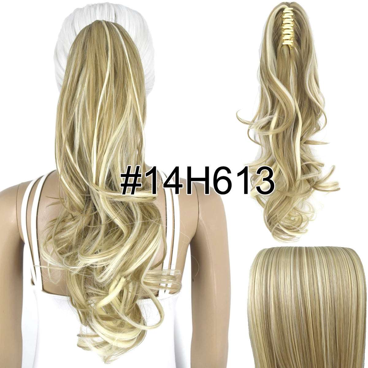 Synthetic Hair Heat Resistant 140gr Wavy Claw Clip in Ponytail hair extensions 14H613 Wavy 18inches