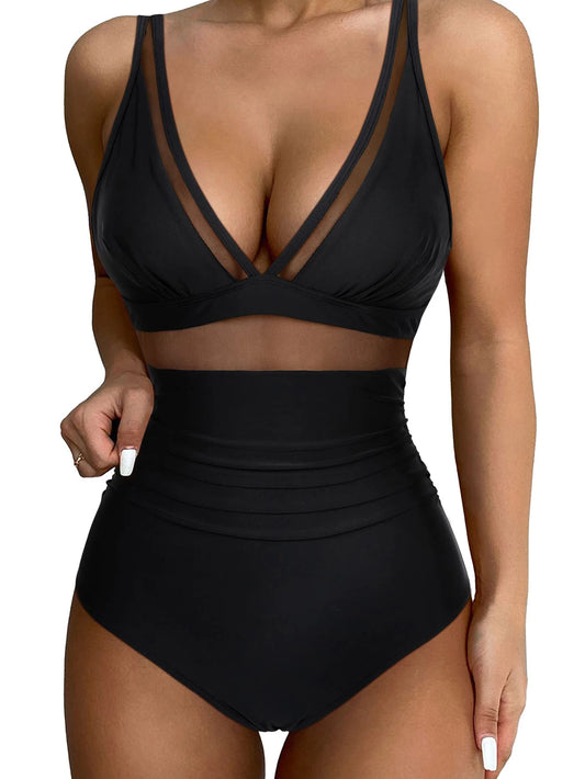 New Mesh Patchwork One Piece Swimsuit
