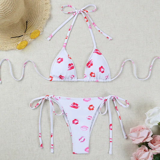 Lip Print brazilian classic bikini White