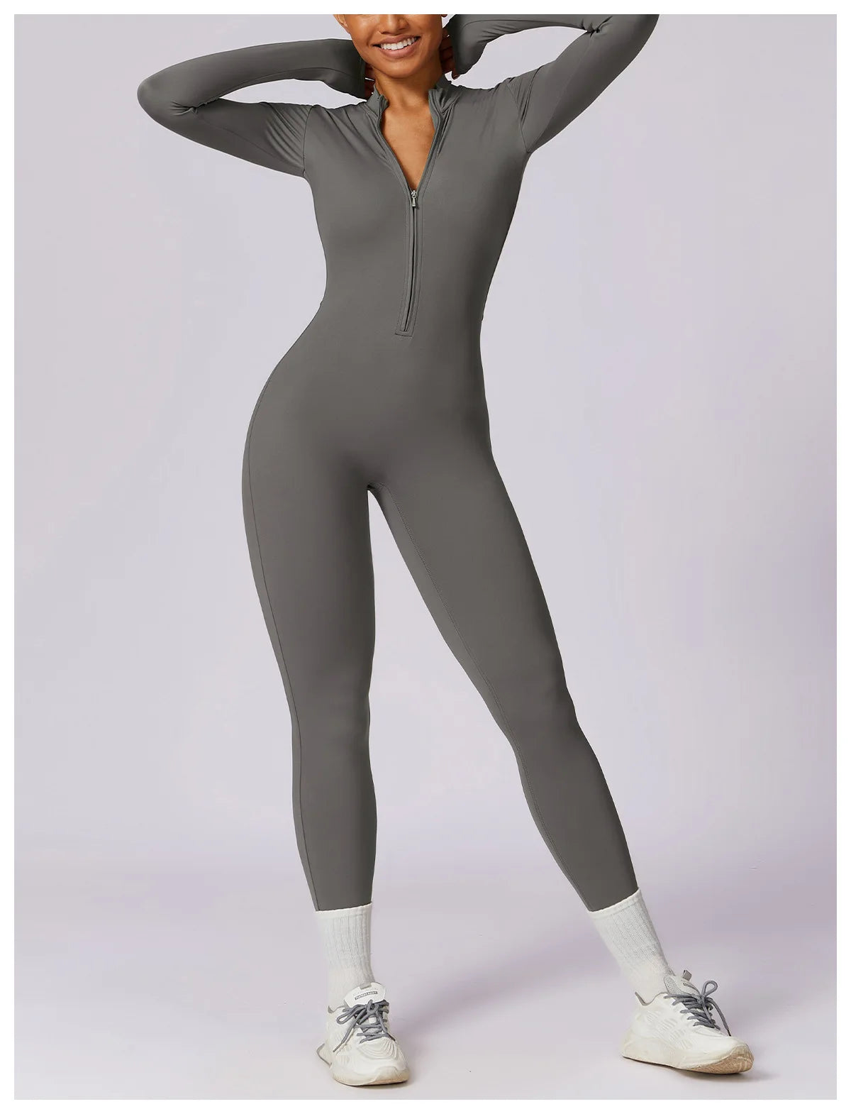 Zipper long sleeve Elastic One-Piece gym workout Bodysuit