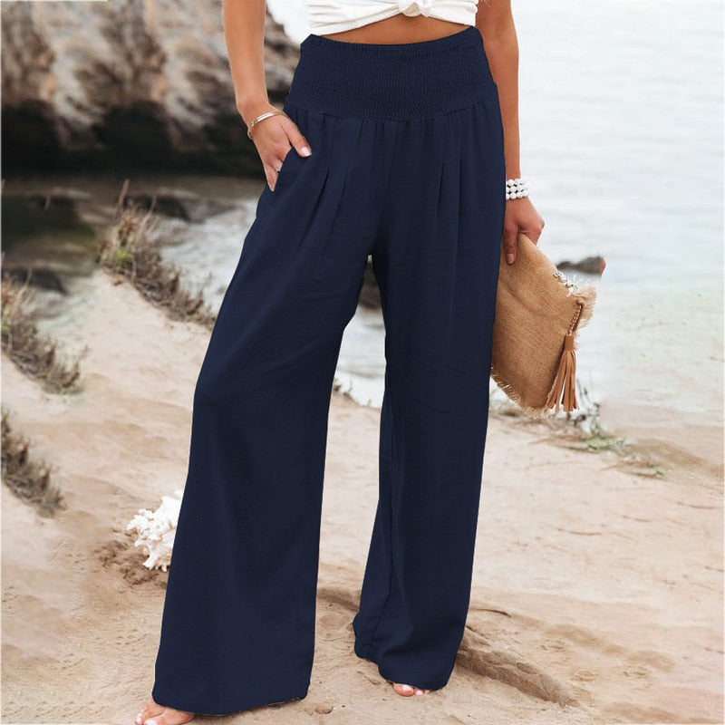 Women Cotton Linen Loose Wide Leg Pants